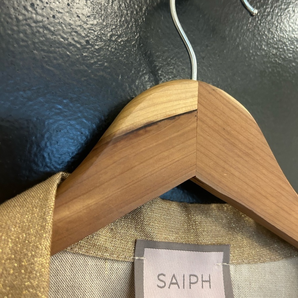 Saiph NWOT M Gold Relax Fit Blazer with Classic Lapel- ultra thin made in Italy - Picture 5 of 13